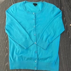 Talbots 100% Pima Cotton Turquoise Cardigan Sweater Large